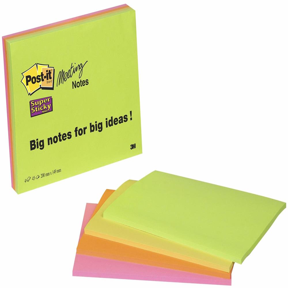 Post-It® Bloczek Samoprzylepny Super Sticky 6845 Ssp 200x149mm 4x45 Kart Mix Kolorów - obrazek 2