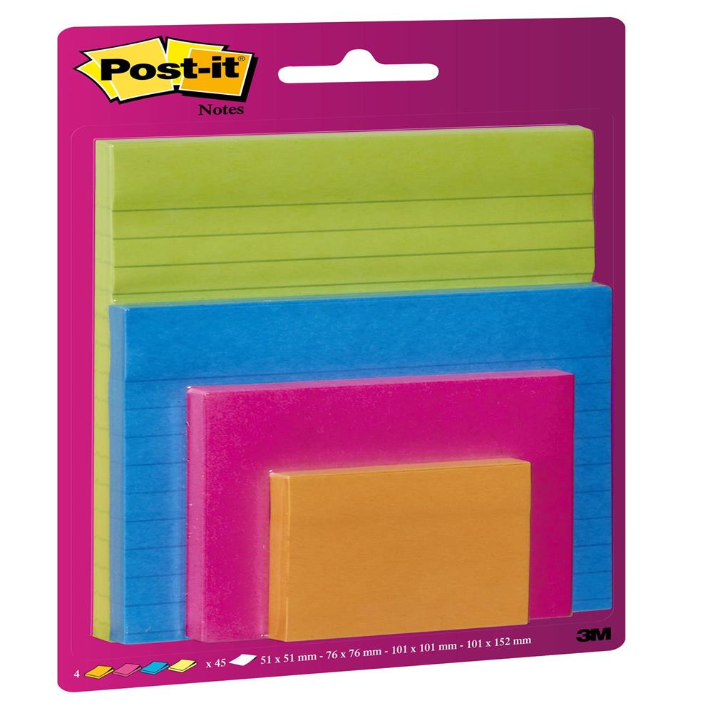 Post-It® Bloczek Samoprzylepny Super Sticky 4622 Sseu Mix Rozmiarów 4x45 Kart Zawieszka Mix Kolorów - obrazek 4