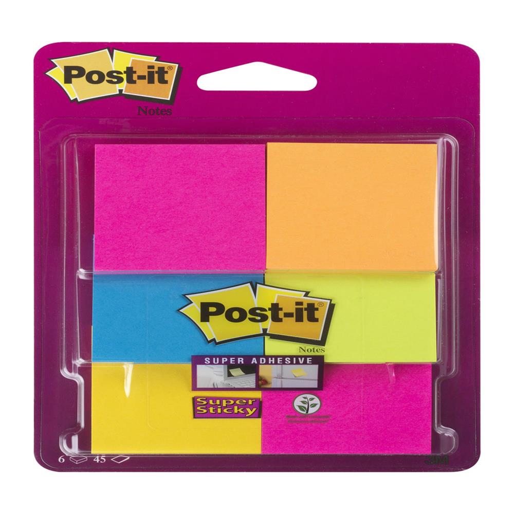 Post-It® Karteczki Samoprzylepne Super Sticky 6916s Ypob 47.6x47.6mm 6x45 Kart Mix Kolorów - obrazek 2