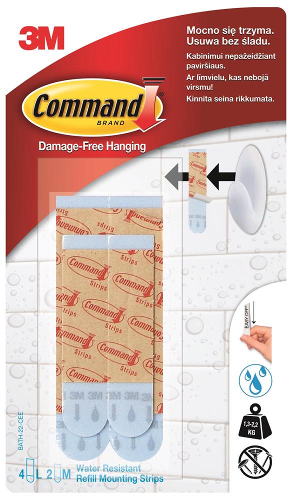 Command-3M Paski Wymienne Command Bath 22 Wodoodporne Transparentne - obrazek 2