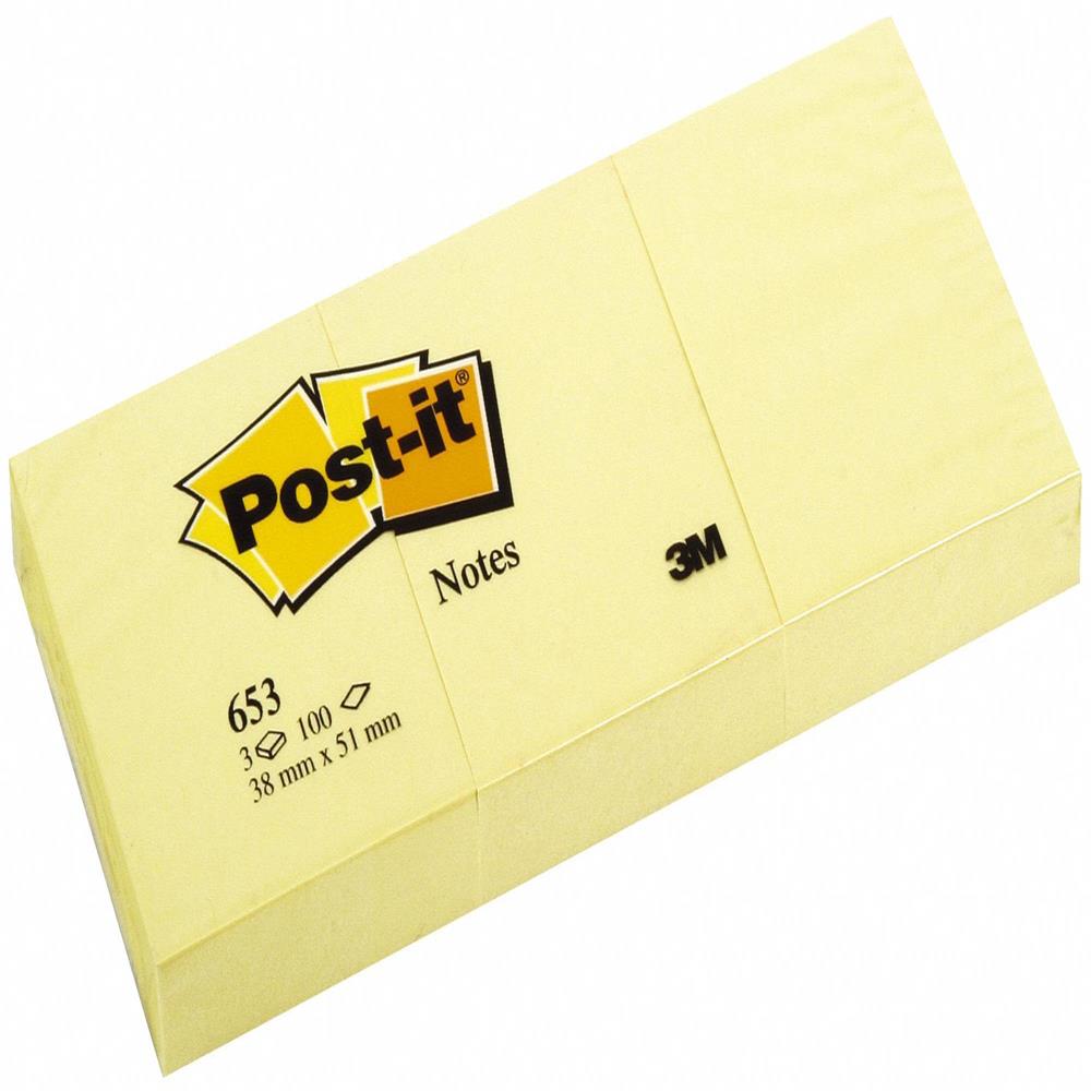 Post-It® Bloczek Samoprzylepny 653 38x51mm 3x100 Kart Żółty - obrazek 2