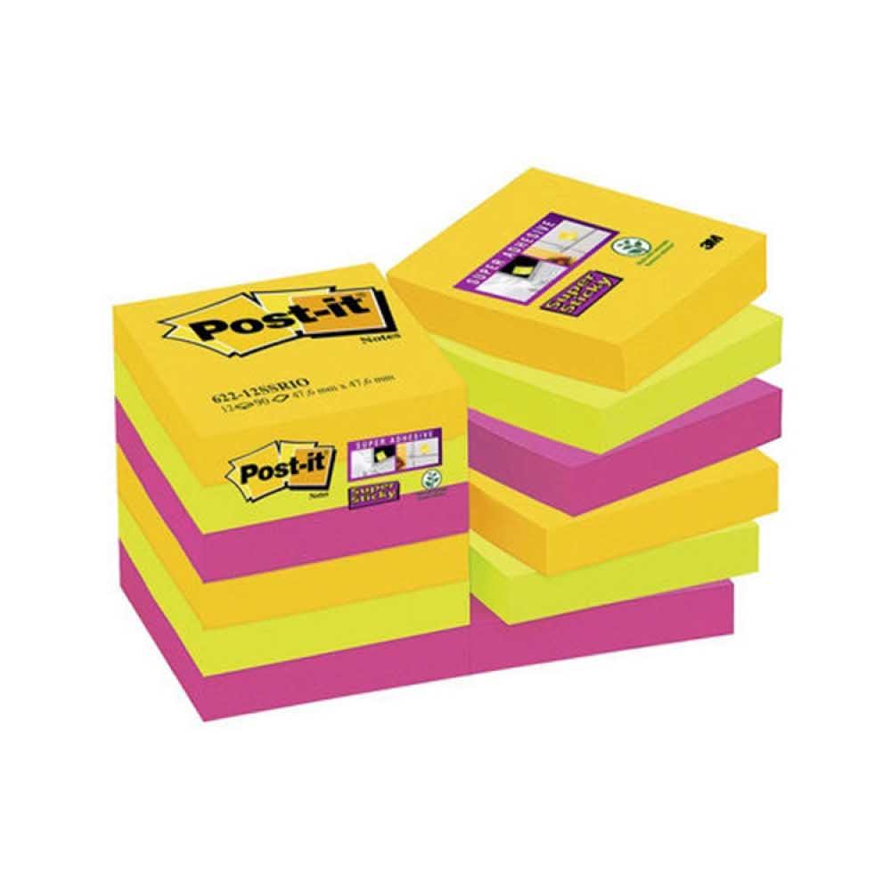 akcesoria biurowe 4 alibiuro.pl Bloczek samoprzylepny POST IT Super Sticky 622 12SSRIO EU 47 6x47 6mm 12x90 kart. paleta Rio de Janeiro 83