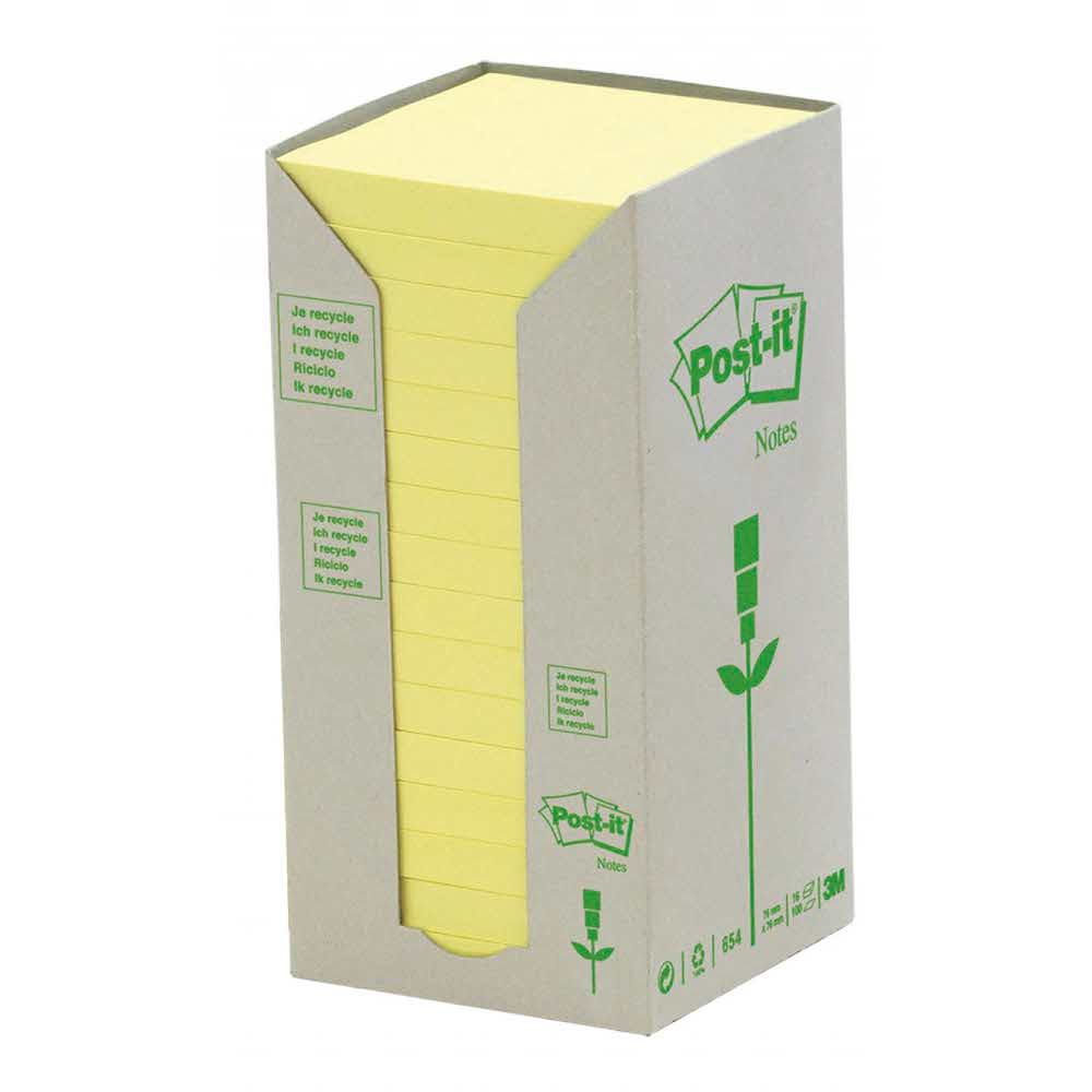 akcesoria biurowe 4 alibiuro.pl Bloczek samoprzylepny ekologiczny POST IT 654 1T 76x76mm 16x100 kart. żółty 73
