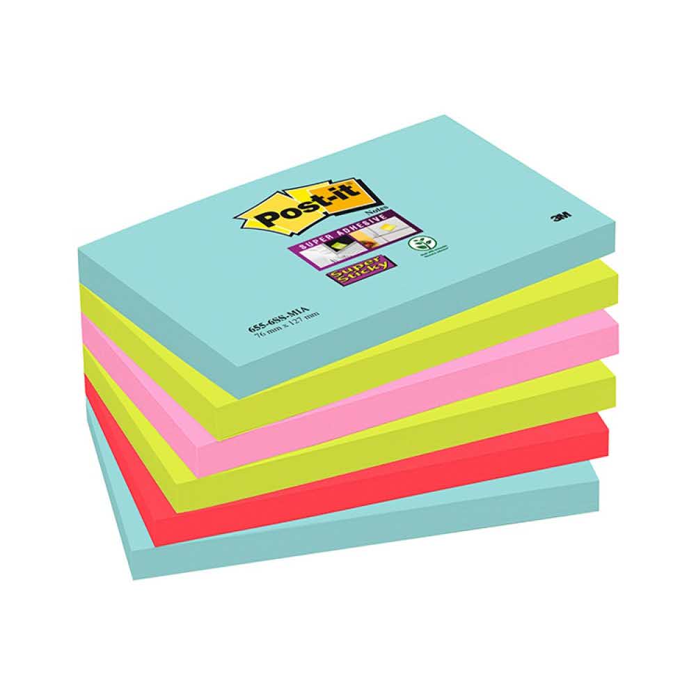 akcesoria biurowe 4 alibiuro.pl Bloczki samoprzylepne POST IT Super Sticky 655 6SS MIA 76x127mm 6x90 kart. paleta Miami 70