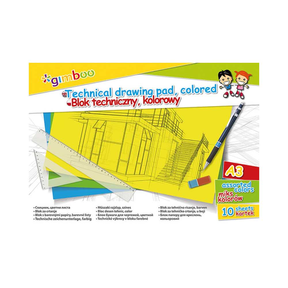 akcesoria biurowe 4 alibiuro.pl Blok techniczny GIMBOO A3 10 kart. 150gsm mix kolorów 45