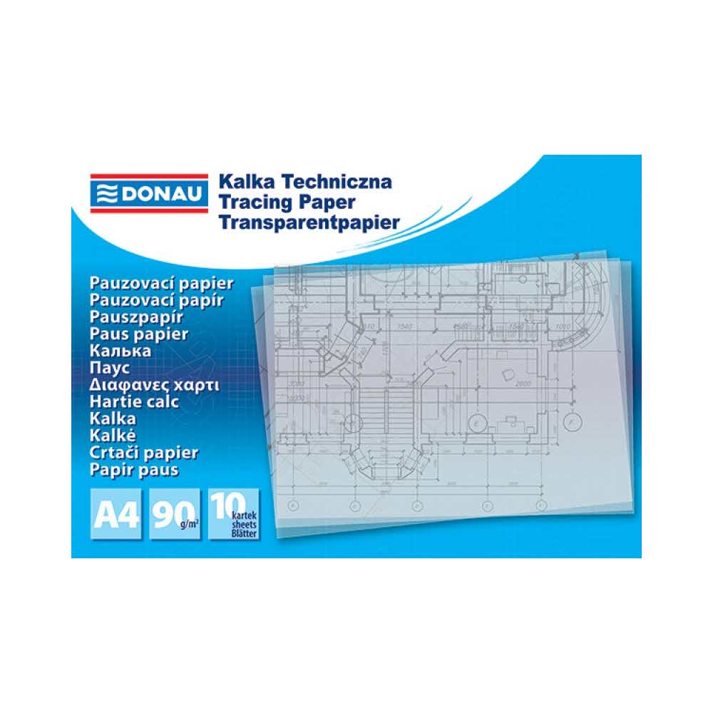 akcesoria biurowe 4 alibiuro.pl Kalka techniczna DONAU A4 10 ark. 90gsm transparentna 48