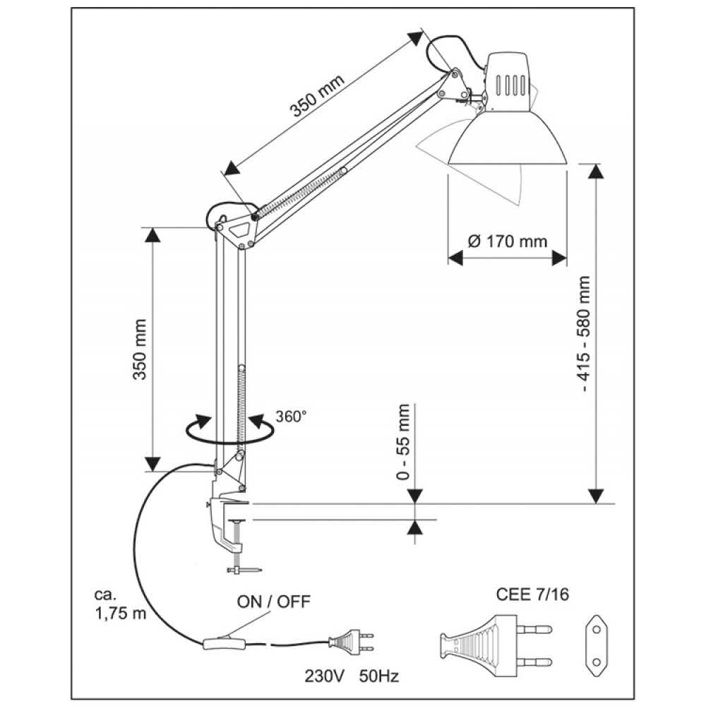 akcesoria biurowe 4 alibiuro.pl Lampka energooszczędna na biurko MAULstudy bez żarówki mocowana zaciskiem czarna 55