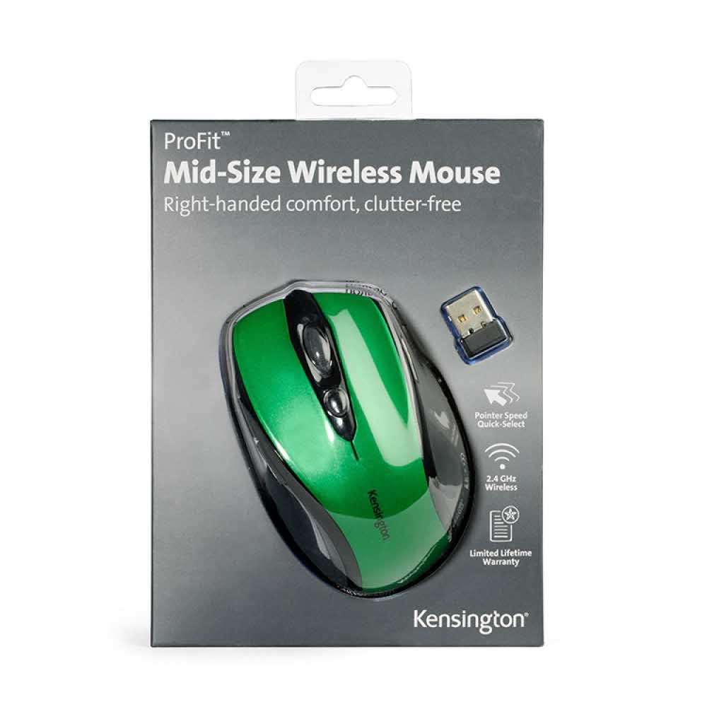 akcesoria biurowe 4 alibiuro.pl Myszka komputerowa KENSINGTON Pro Fit Mid Size bezprzewodowa zielona 86