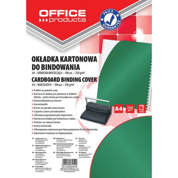 akcesoria biurowe 4 alibiuro.pl Okładki do bindowania OFFICE PRODUCTS karton A4 250gsm błyszczące 100szt. zielone 68