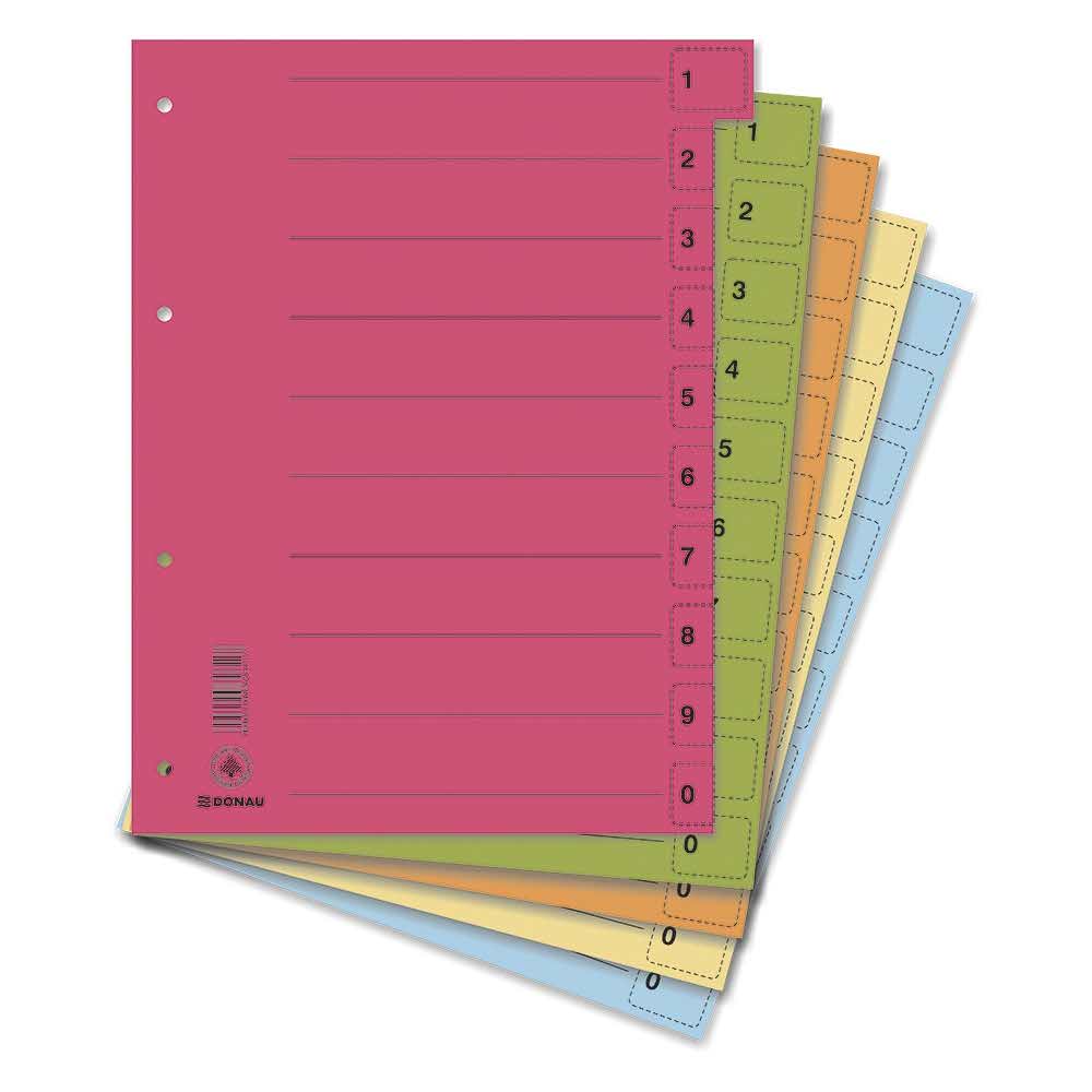 akcesoria biurowe 4 alibiuro.pl Przekładki DONAU karton A4 235x300mm 0 9 50 kart z perforacją mix kolorów 97
