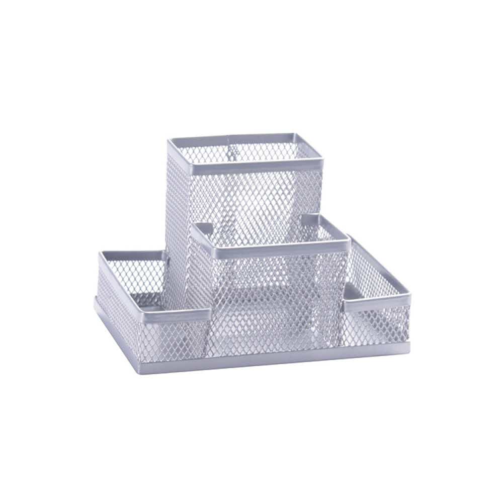 akcesoria biurowe 4 alibiuro.pl Przybornik na biurko Q CONNECT Office Set metalowy 4 komory srebrny 27