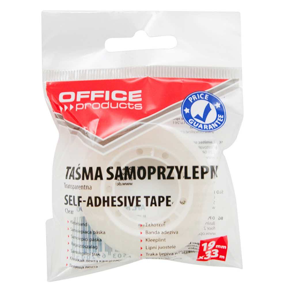 akcesoria biurowe 4 alibiuro.pl Taśma biurowa OFFICE PRODUCTS 19mm 33m zawieszka transparentna 86