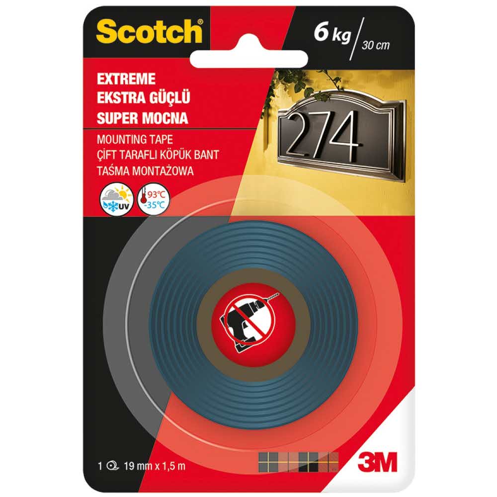 akcesoria biurowe 4 alibiuro.pl Taśma montażowa SCOTCH super mocna 19mm x 1 5m czarna 80