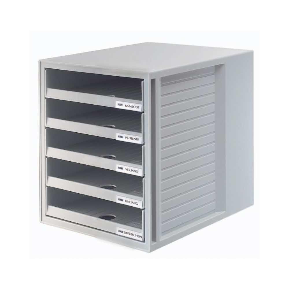 akcesoria biurowe 4 alibiuro.pl Zestaw 5 szufladek HAN CabinetSet polistyren A4 otwarte szary 86