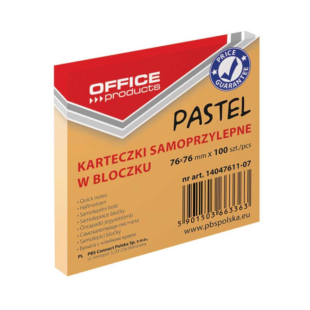 artykuły biurowe 4 alibiuro.pl Bloczek samoprzylepny OFFICE PRODUCTS 76x76mm 1x100 kart. pastel pomarańczowy 60