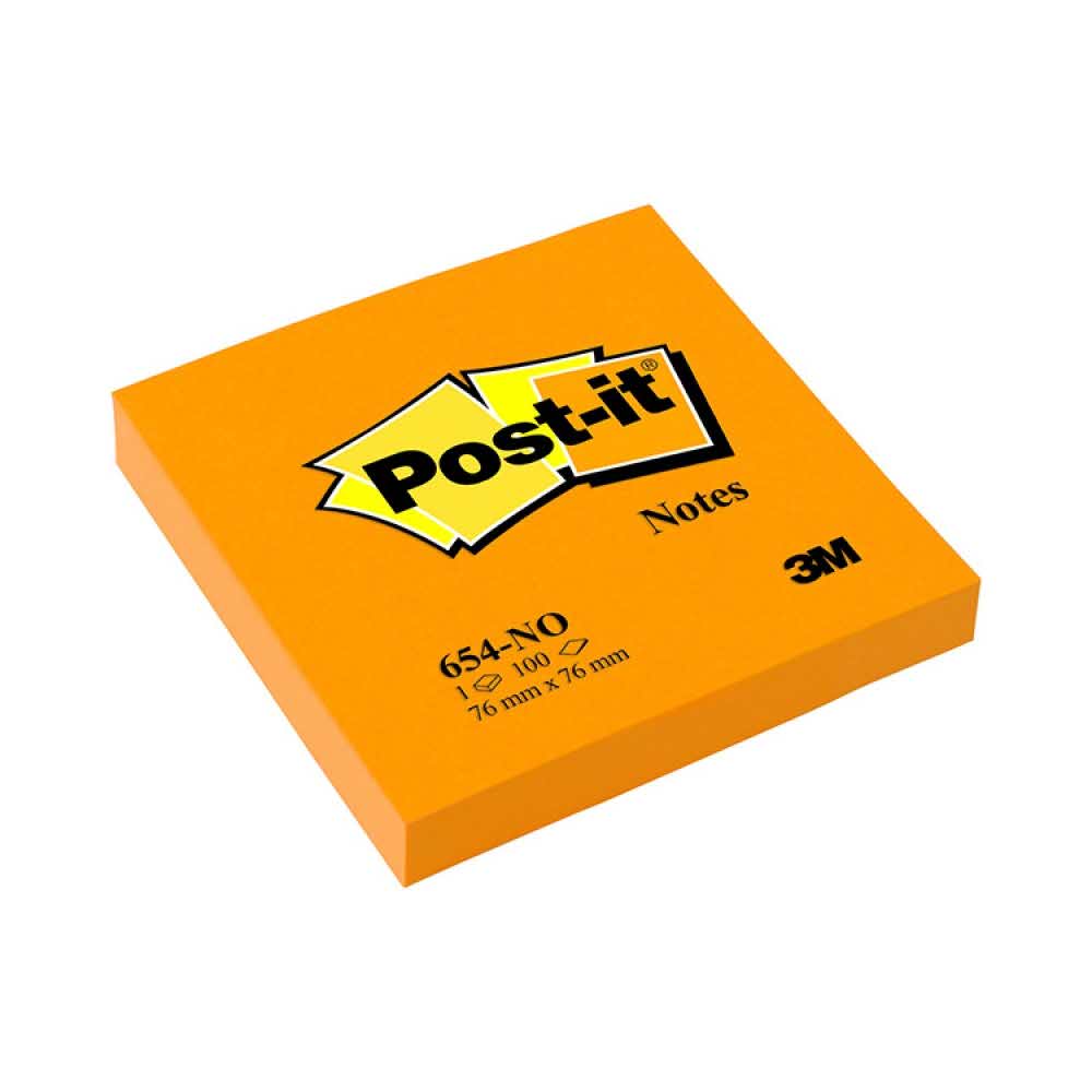 artykuły biurowe 4 alibiuro.pl Bloczek samoprzylepny POST IT 654N 76x76mm 1x100 kart. jaskrawy pomarańczowy 23