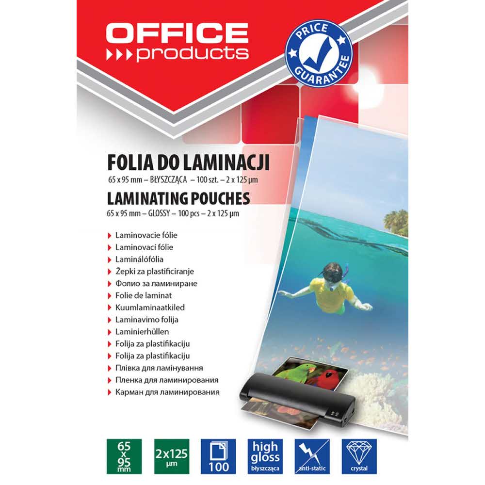 artykuły biurowe 4 alibiuro.pl Folia do laminowania OFFICE PRODUCTS 65x95mm 2x125mikr. błyszcząca 100szt. transparentna 30