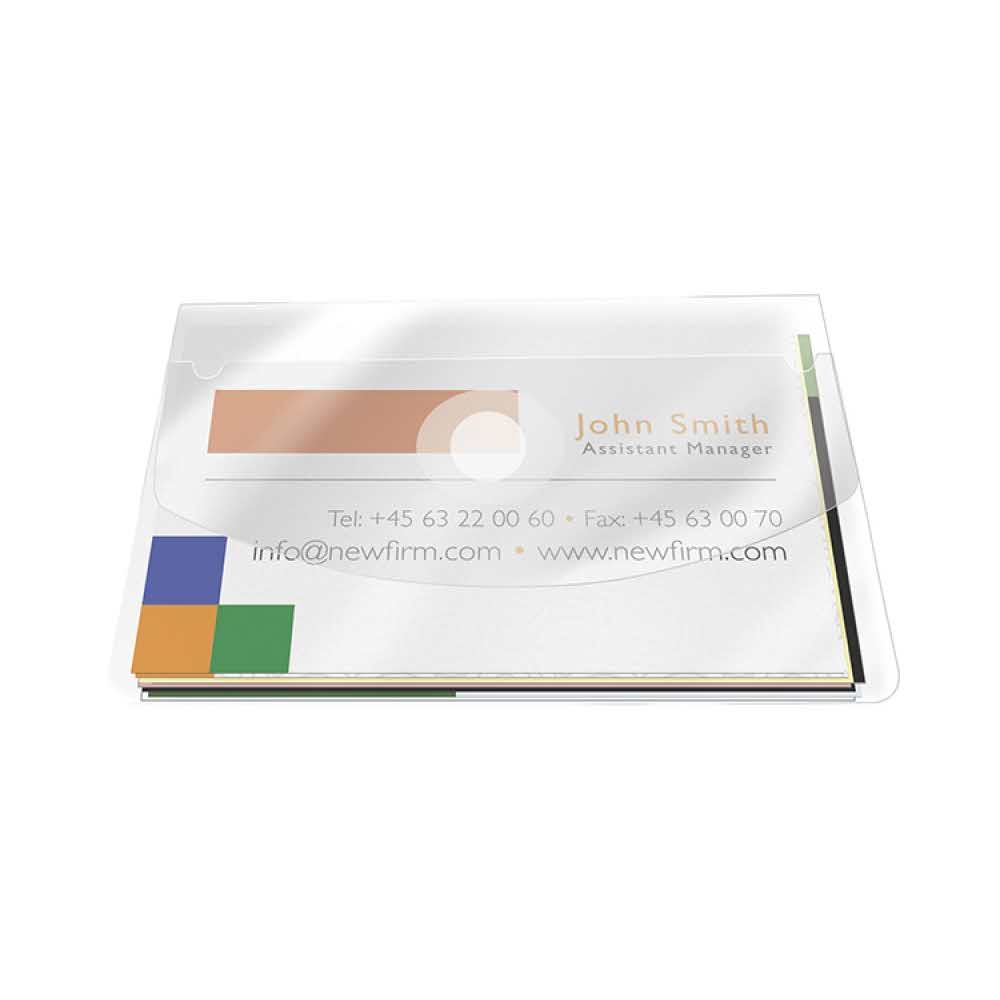 artykuły biurowe 4 alibiuro.pl Kieszeń samoprzylepna Q CONNECT na wizytówki z klapką 105x60mm 10szt. transparentna 23