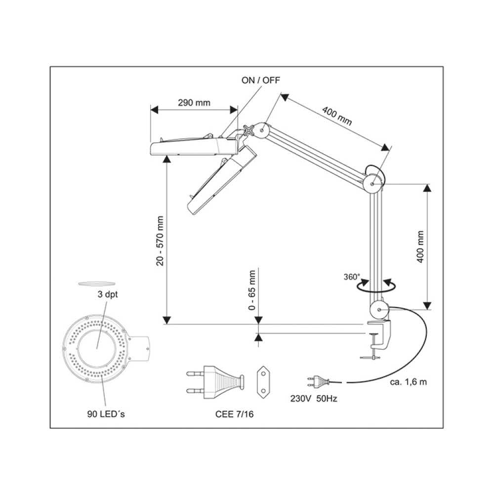 artykuły biurowe 4 alibiuro.pl Lampka LED z lupą na biurko MAULviso 6W mocowana zaciskiem biała 94