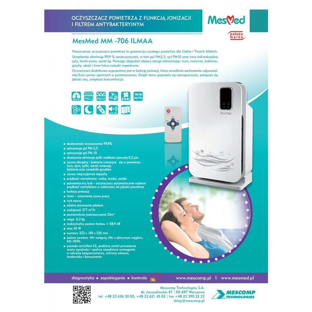 artykuły biurowe 4 alibiuro.pl Oczyszczacz powietrza MES MED MM 706 ILMAA z funkcją jonizacji i filtrem antybakteryjnym biały 82