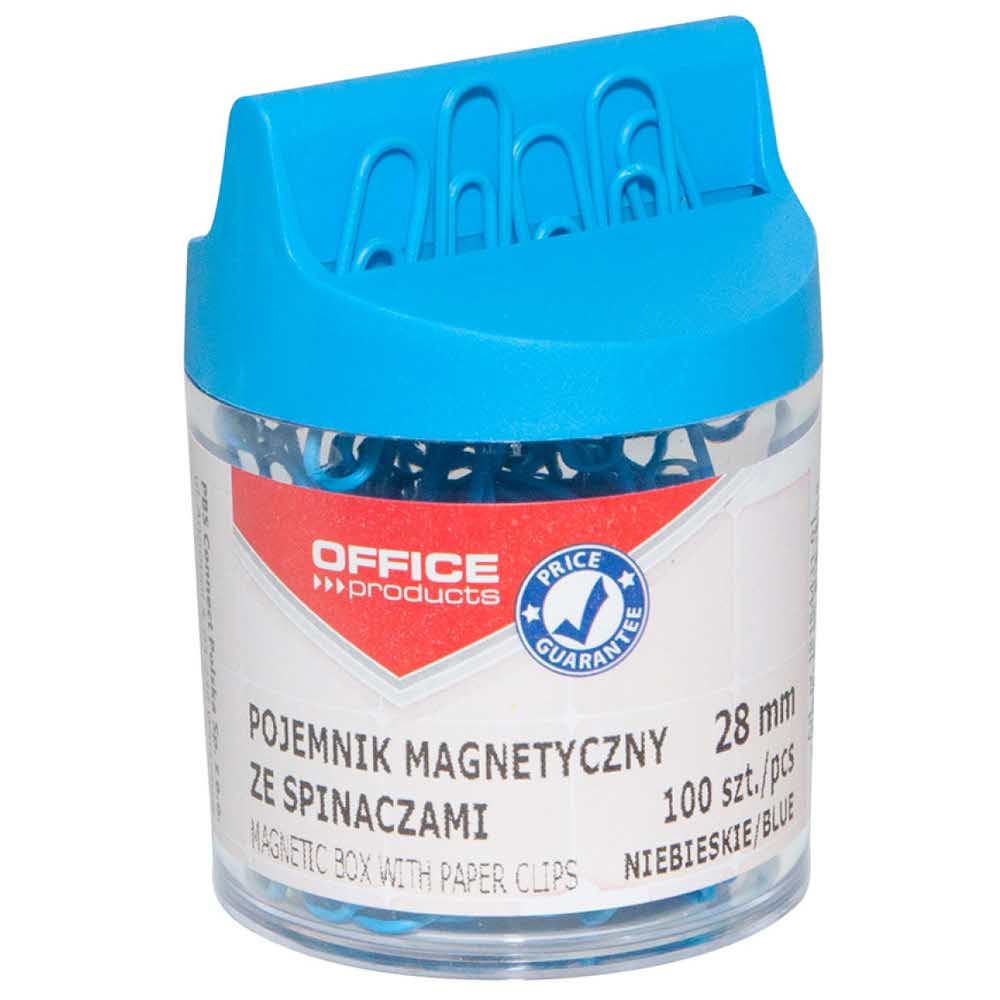 artykuły biurowe 4 alibiuro.pl Pojemnik magn. na spinacze OFFICE PRODUCTS okrągły ze spinaczami niebieski 97