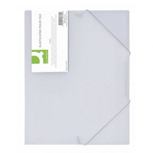 artykuły biurowe 4 alibiuro.pl Teczka z gumką Q CONNECT PP A4 400mikr. 3 skrz. transparentna biała 83