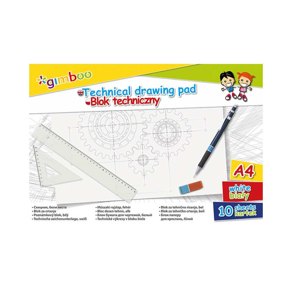 blok rysunkowy kolorowy 4 alibiuro.pl Blok techniczny GIMBOO A4 10 kart. 150gsm biały 63