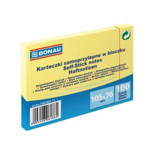karteczki samoprzylepne 4 alibiuro.pl Bloczek samoprzylepny DONAU 105x76mm 1x100 kart. jasnożółty 63