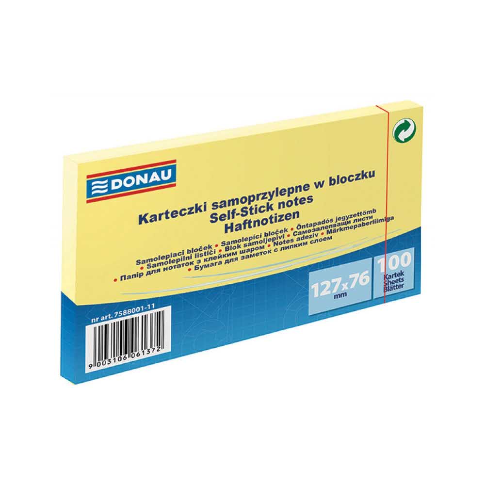 karteczki samoprzylepne 4 alibiuro.pl Bloczek samoprzylepny DONAU 127x76mm 1x100 kart. jasnożółty 68
