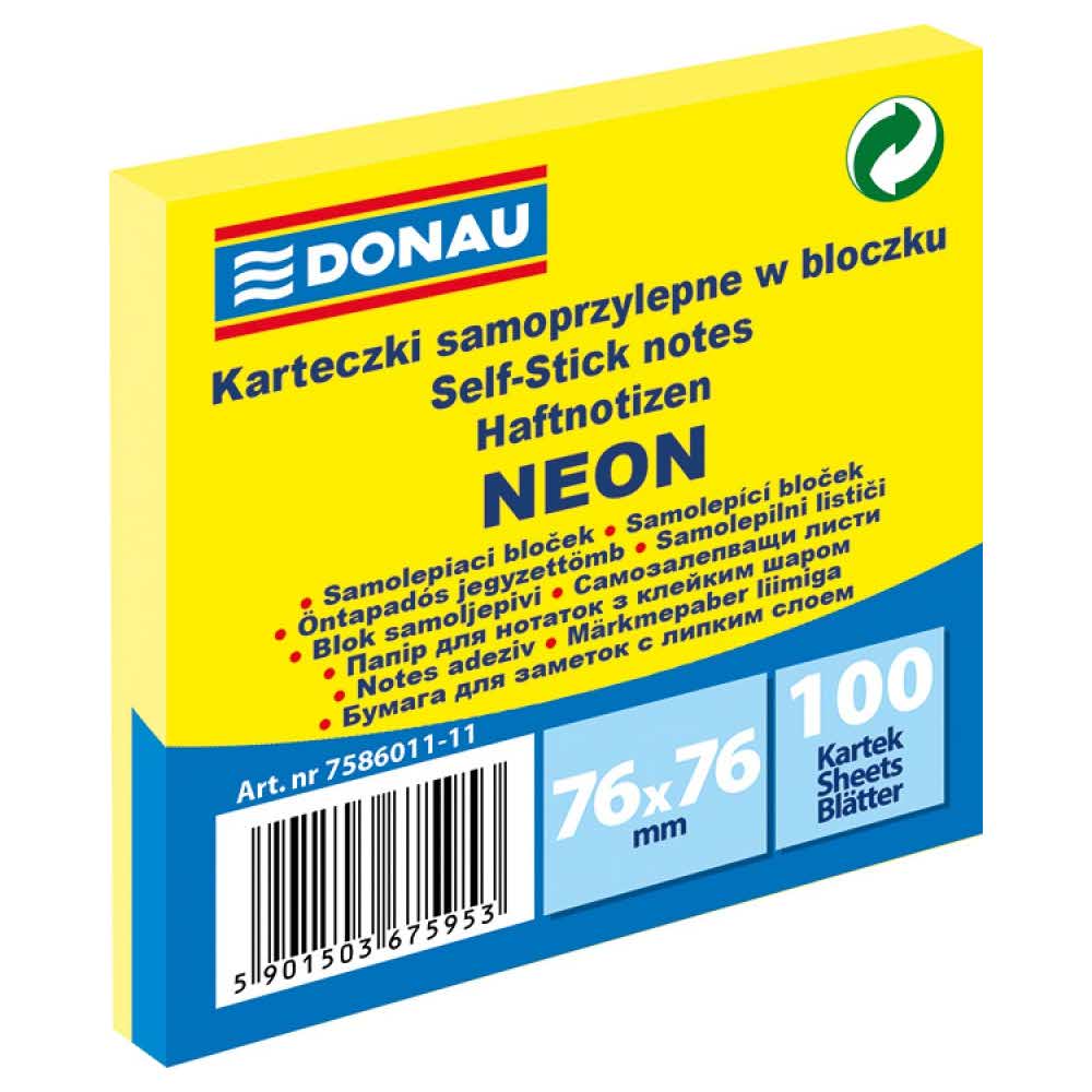 karteczki samoprzylepne 4 alibiuro.pl Bloczek samoprzylepny DONAU 76x76mm 1x100 kart. neon żółty 59