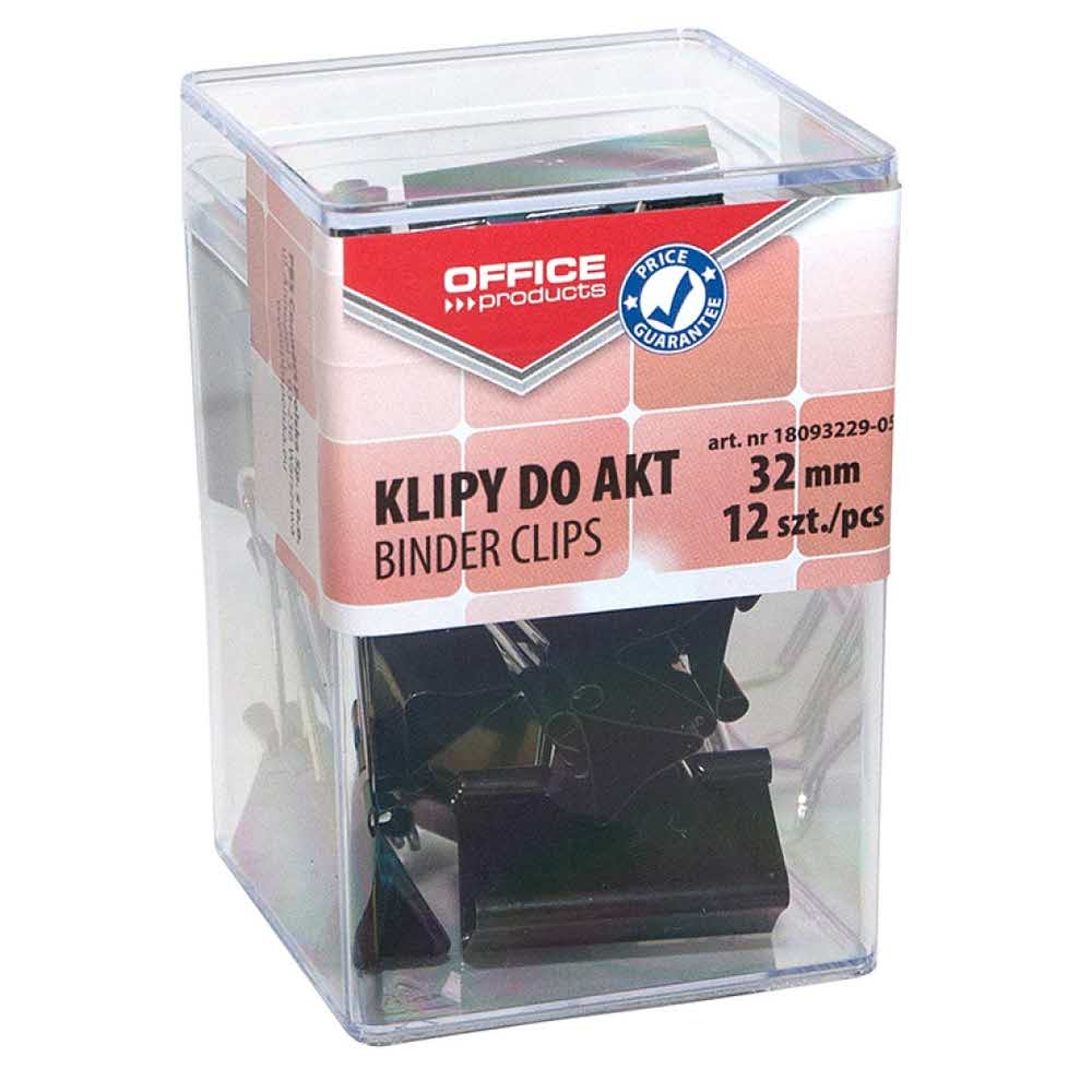 klipy biurowe 4 alibiuro.pl Klipy do dokumentów OFFICE PRODUCTS 32mm 12szt. w pudełku czarne 88