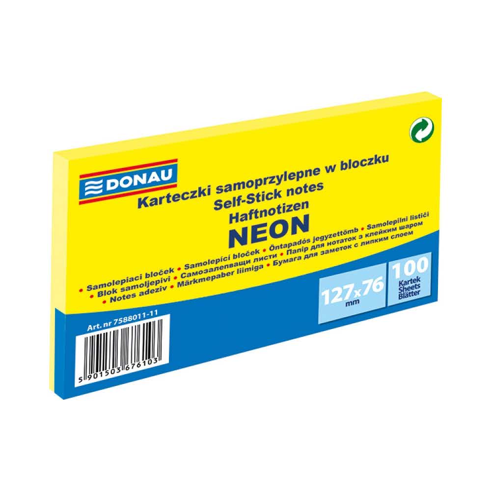 kolorowe karteczki 4 alibiuro.pl Bloczek samoprzylepny DONAU 127x76mm 1x100 kart. neon żółty 17