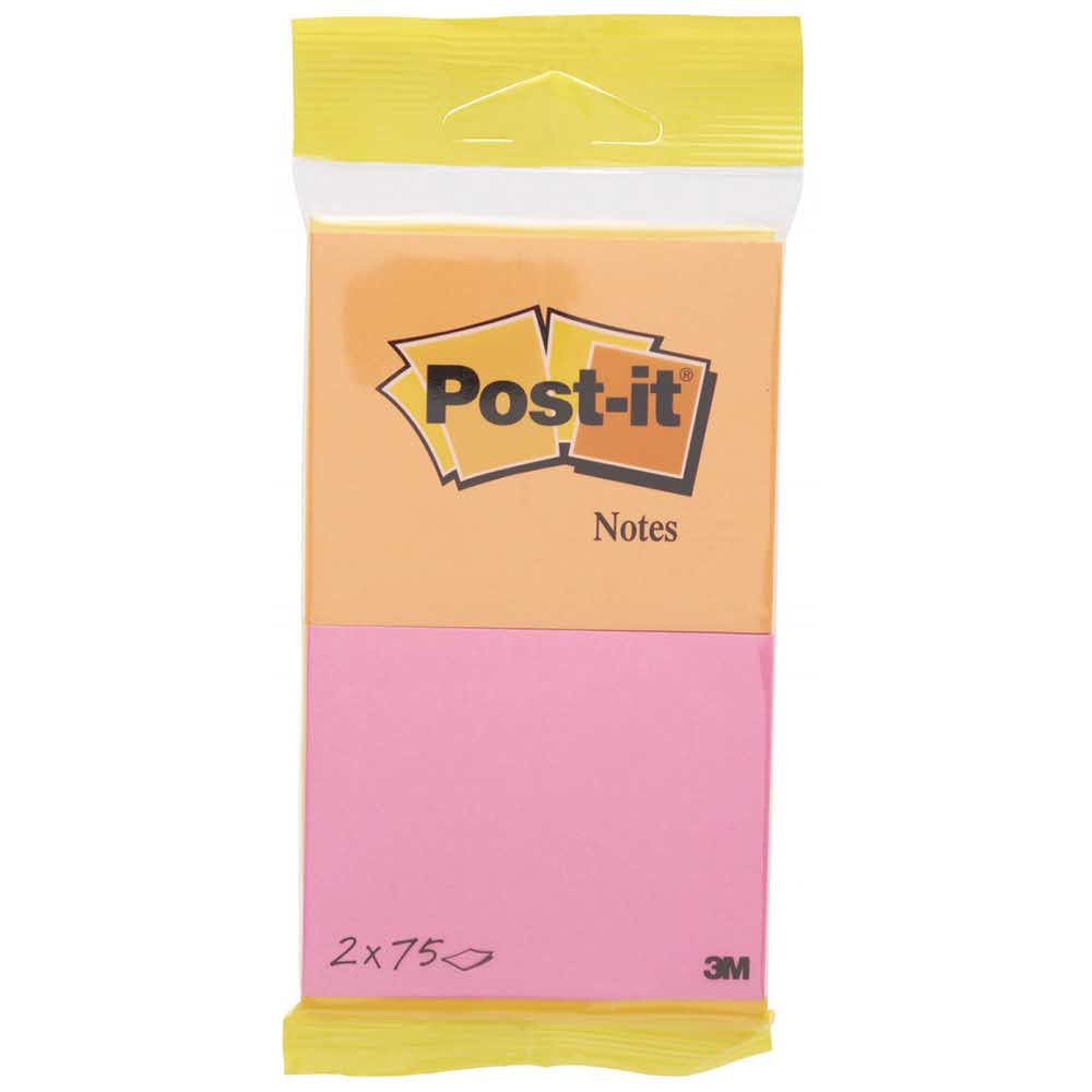 kolorowe karteczki 4 alibiuro.pl Bloczek samoprzylepny POST IT 6720 PO 76x63 5mm 2x75 kart. zawieszka pomarańczowo różowy 34