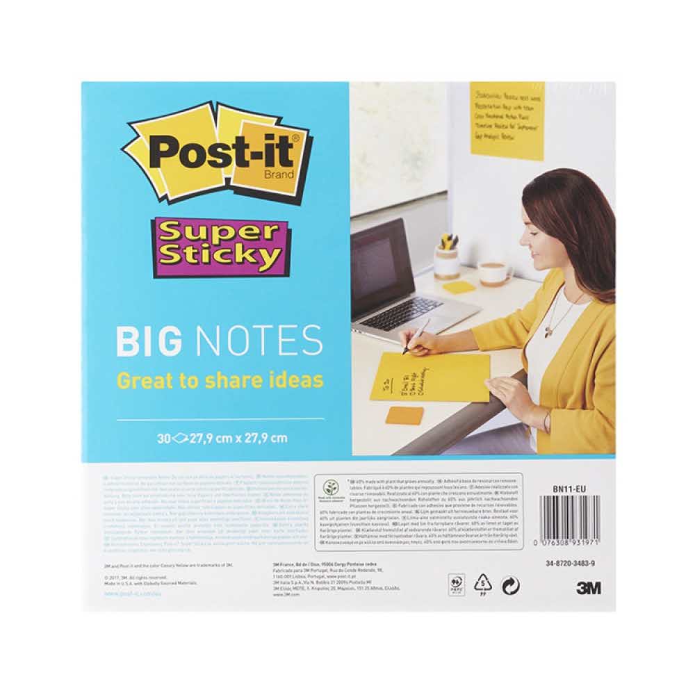 kolorowe karteczki 4 alibiuro.pl Bloczek samoprzylepny POST IT Super Sticky Big Notes BN11 EU 280x280mm 1x30 kart. żółty 81