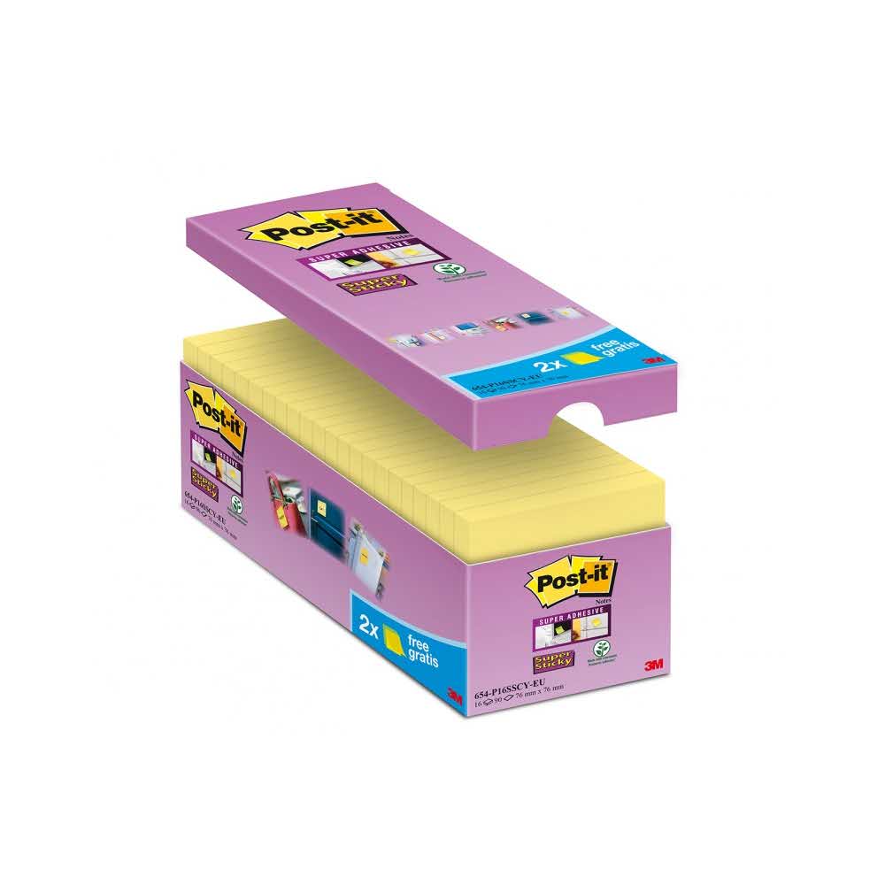 kolorowe karteczki 4 alibiuro.pl Bloczki samoprzylepne Post it Super Sticky 654 P16SSCY EU 76x76mm 16x90 kart. żółte 2 bloczki GRATIS 69