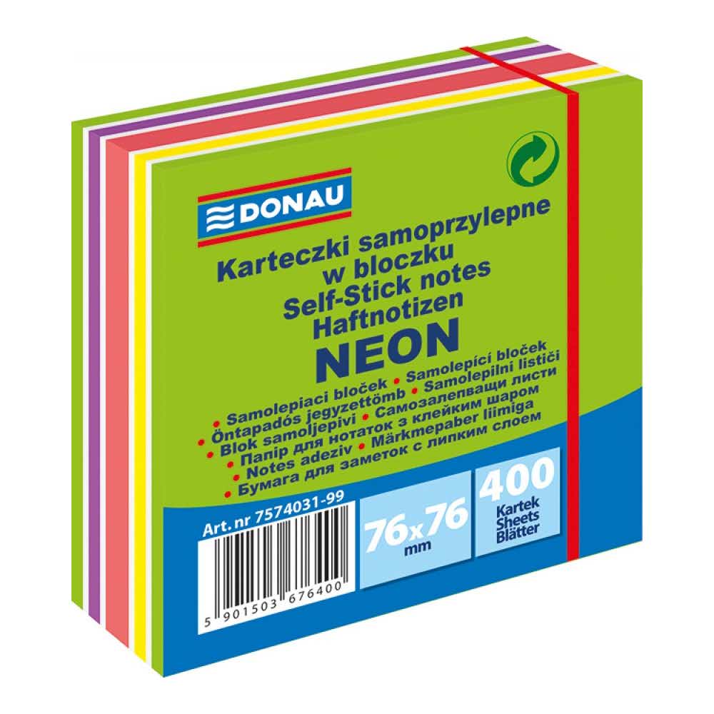 kostki papierowe 4 alibiuro.pl Kostka samoprzylepna DONAU 76x76mm 1x400 kart. neon pastel mix zielony 57