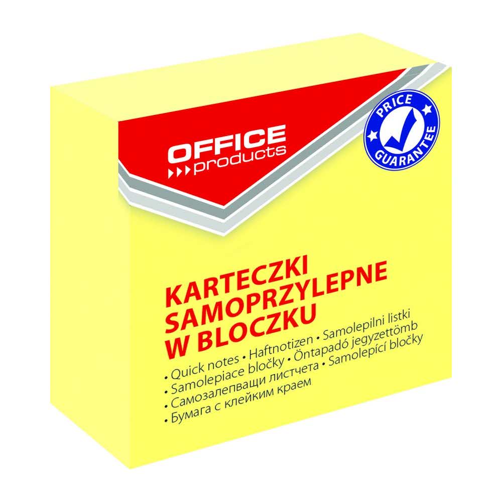 kostki papierowe 4 alibiuro.pl Mini kostka samoprzylepna OFFICE PRODUCTS 50x50mm 1x400 kart. pastel jasnożółta 26