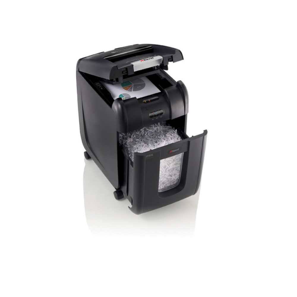 niszczarka na ścinki 4 alibiuro.pl Niszczarka automatyczna REXEL Auto 200X konfetti P 4 200 kart. 32l karty kredytowe CD czarna 55