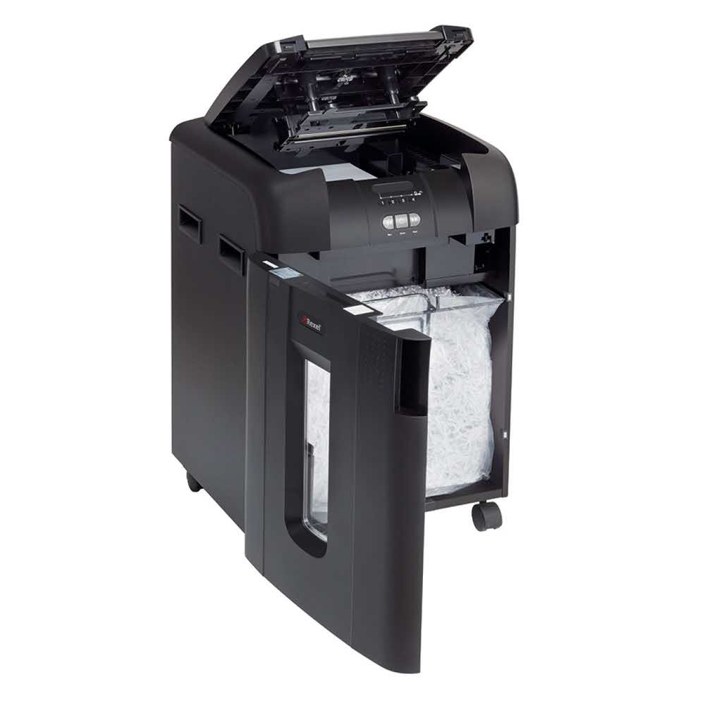 niszczarka na ścinki 4 alibiuro.pl Niszczarka automatyczna REXEL Auto 600X konfetti P 4 600 kart. 80l karty kredytowe CD czarna 67