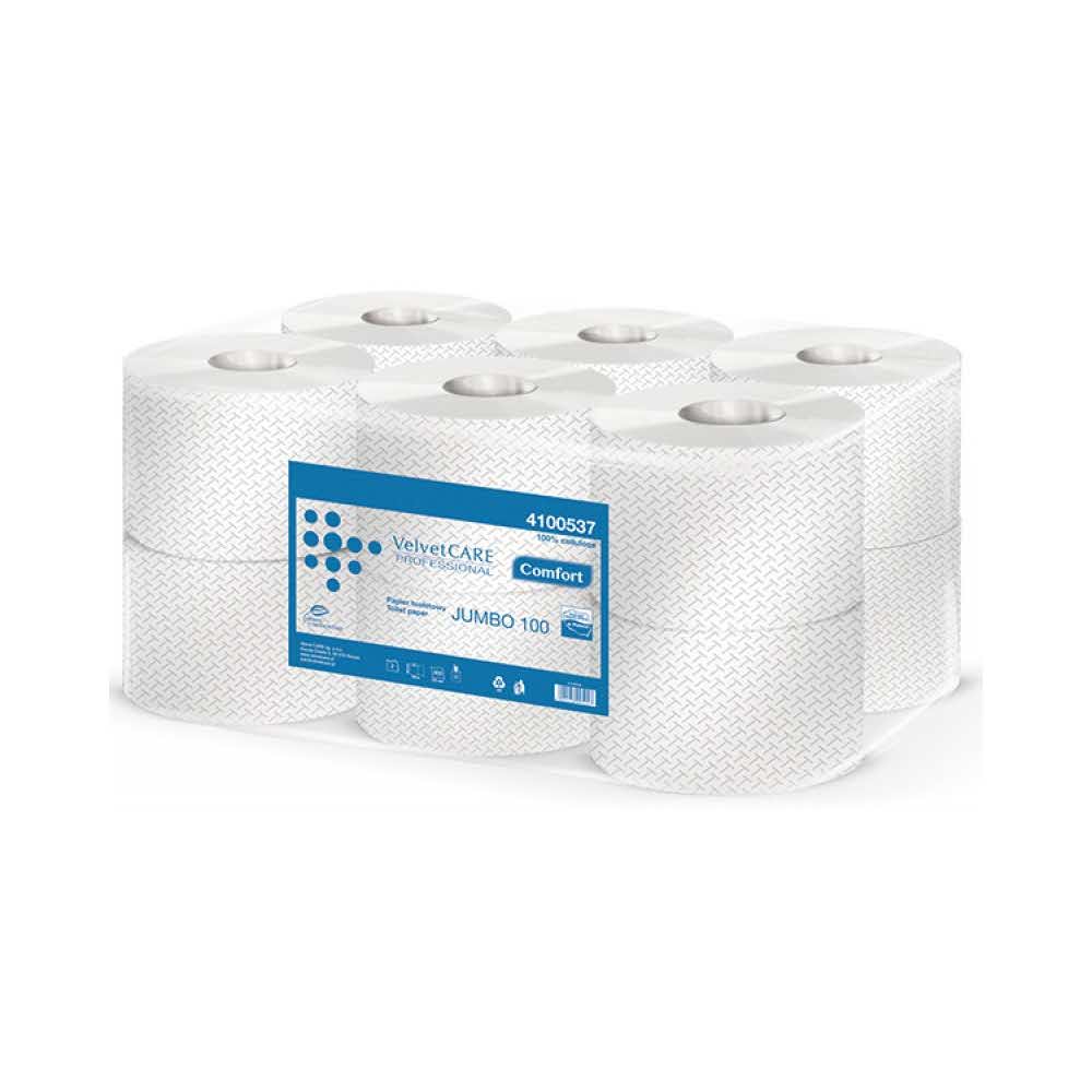 papier toaletowy celulozowy 4 alibiuro.pl Papier toaletowy celulozowy VELVET Professional Jumbo 2 warstwowy 800 listków 100m 12szt. biały 95