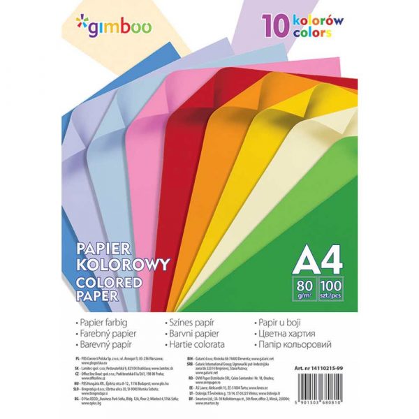 papiery kolorowe 4 alibiuro.pl Papier kolorowy GIMBOO A4 100 arkuszy 80gsm 10 kolorów neonowych 71