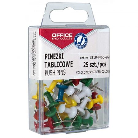 pinezka 4 alibiuro.pl Pinezki kolorowe beczułki OFFICE PRODUCTS w pudełku 25szt. mix kolorów 30