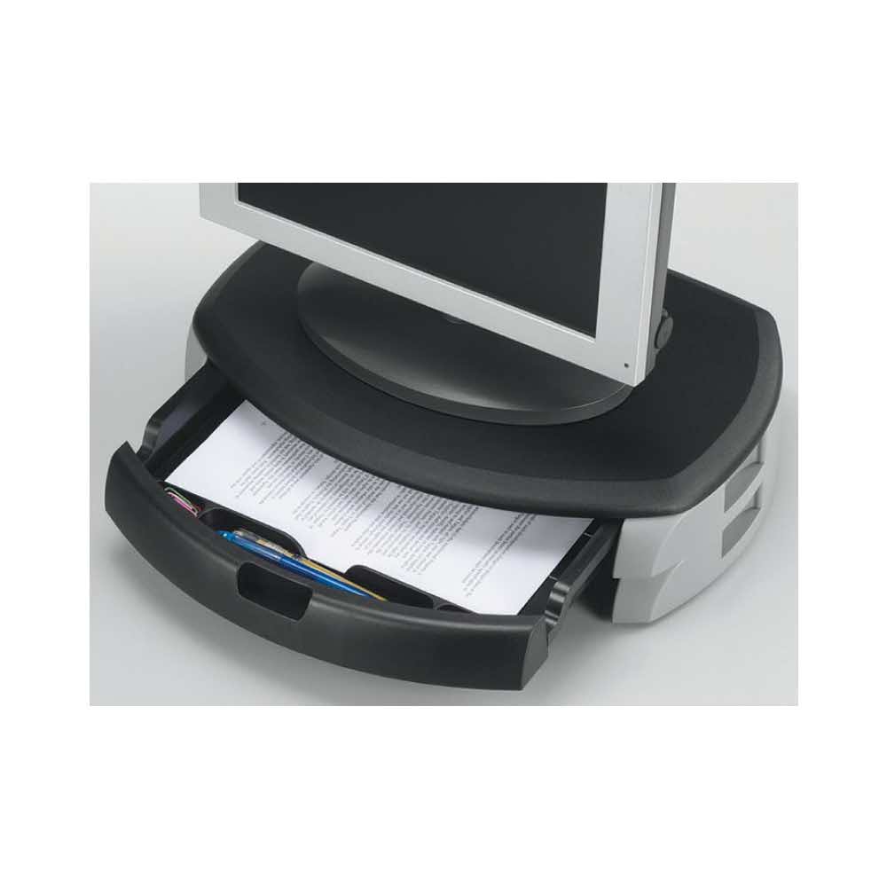 podstawki pod monitory 4 alibiuro.pl Podstawa pod monitor Q CONNECT z szufladą 450x113x315mm czarno szara 76