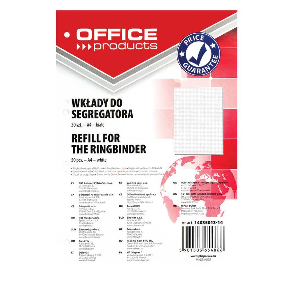 przekładka do segregatora 4 alibiuro.pl Wkład do segregatora OFFICE PRODUCTS A4 w kratkę 50 kart. biały 19