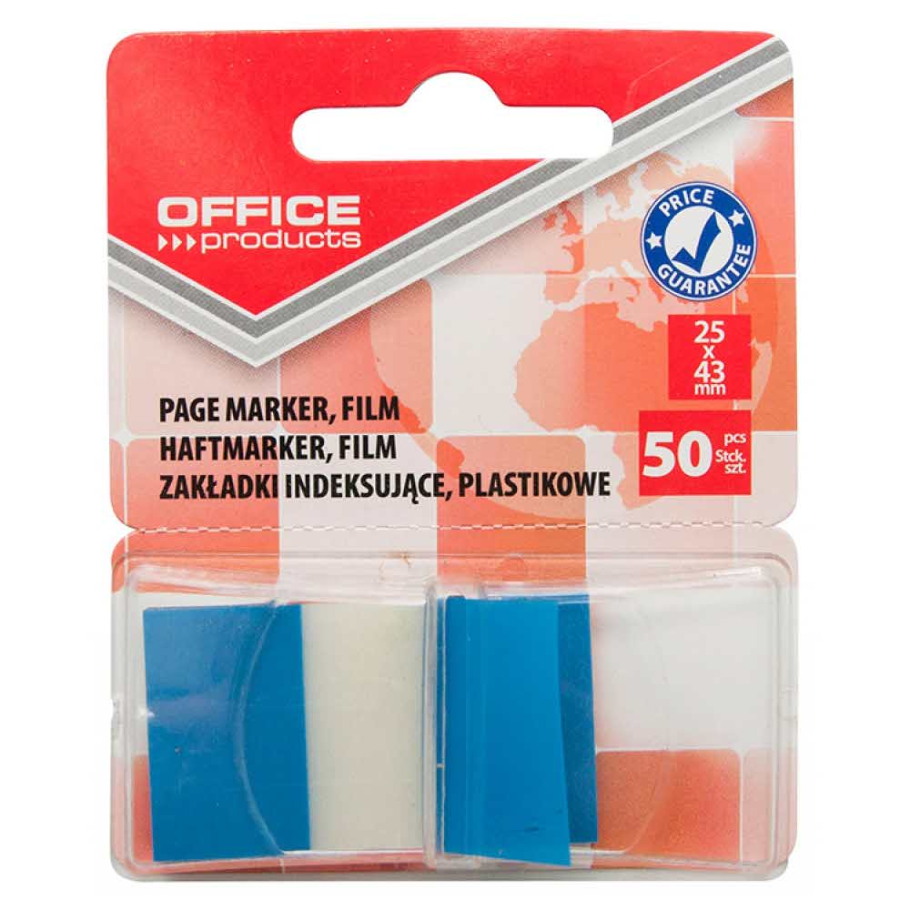 przekładka do segregatora 4 alibiuro.pl Zakładki indeksujące OFFICE PRODUCTS PP 25x43mm 1x50 kart. blister niebieskie 90