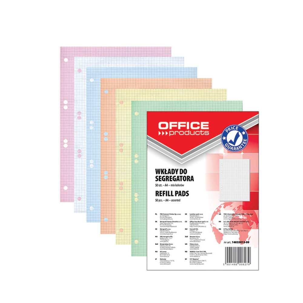 przekładki do segregatorów 4 alibiuro.pl Wkład do segregatora OFFICE PRODUCTS A4 w kratkę 50 kart. mix kolorów 37
