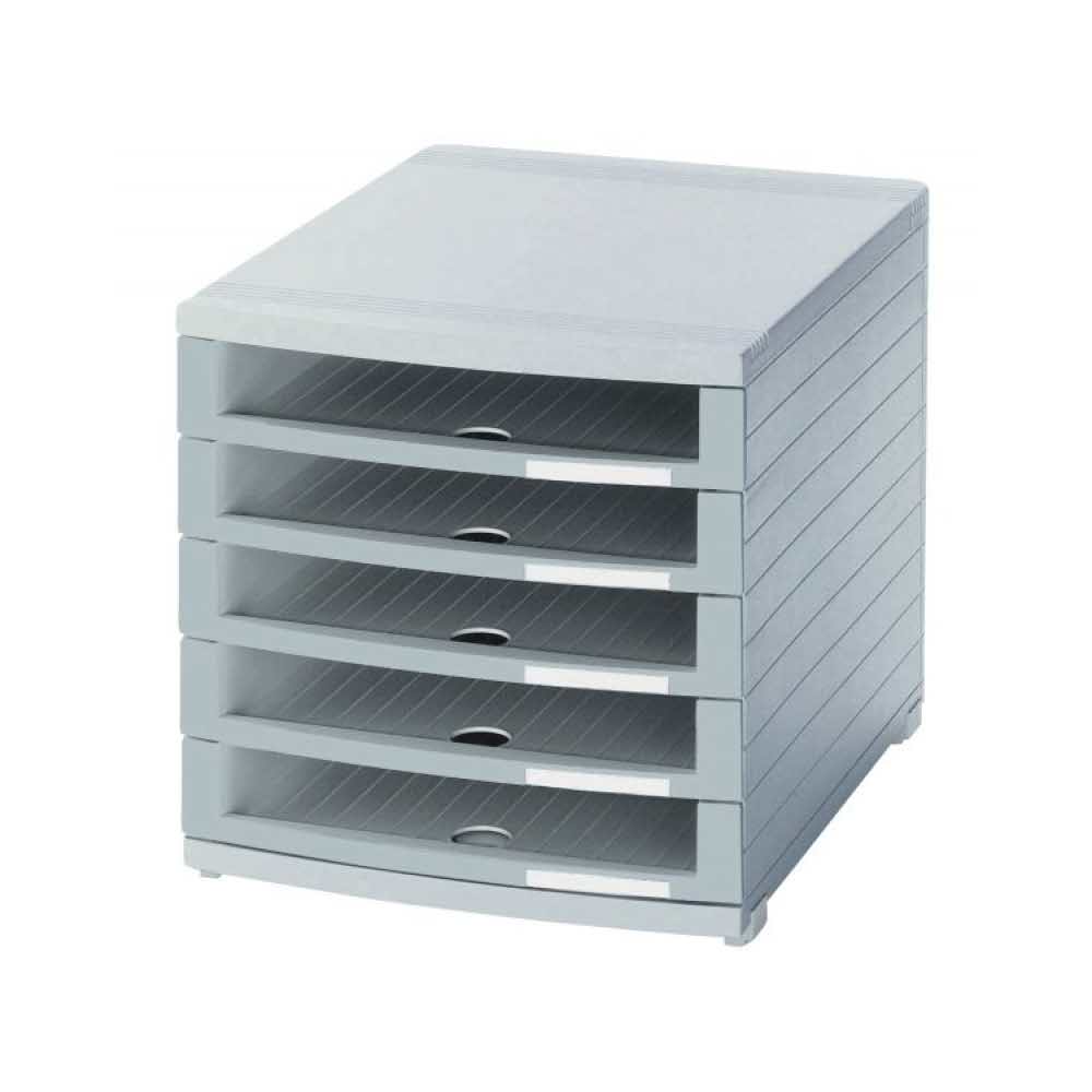 przybornik na biurko 4 alibiuro.pl Zestaw 5 szufladek HAN Contur polistyren A4 otwarte szary 87