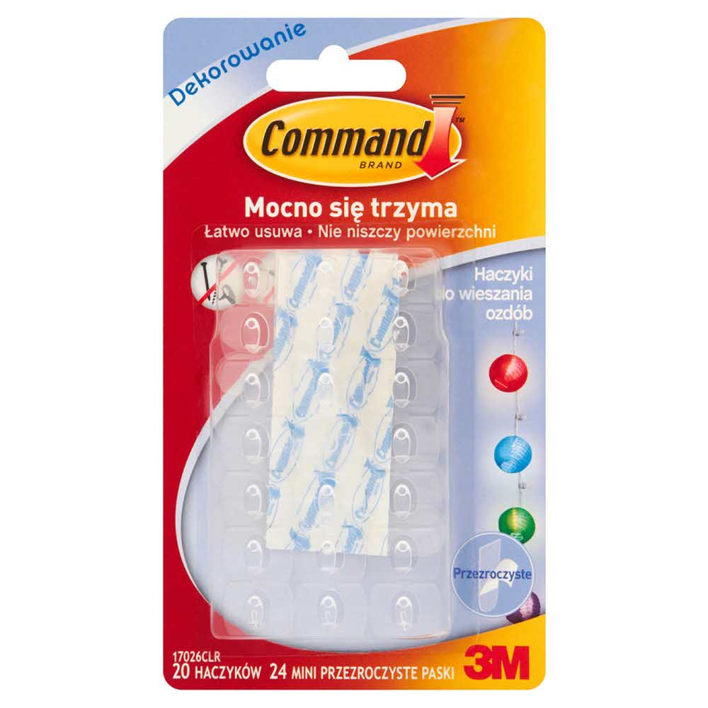 półki 4 alibiuro.pl Haczyki Command 17026CLR PL do wieszania ozdób 20 haczyków i 24 mini paski transparentne 5