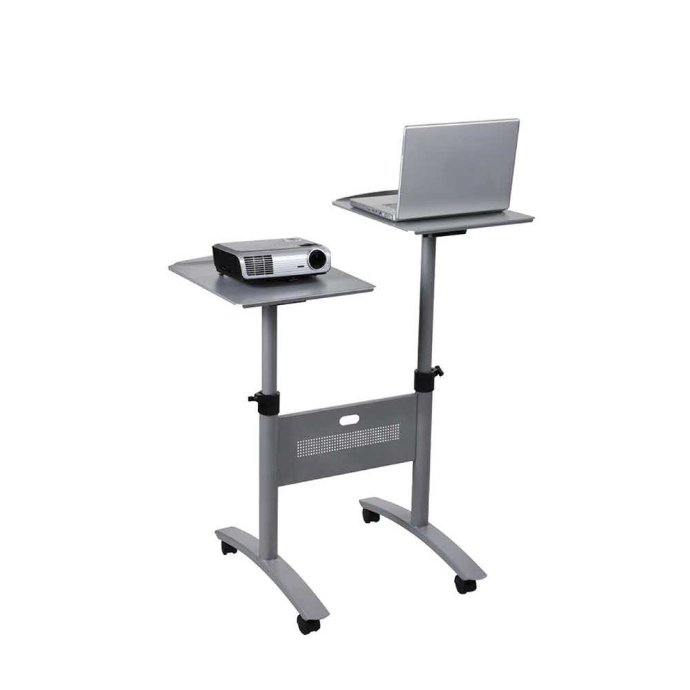 półki 4 alibiuro.pl Stolik multimedialny do projekcji NOBO mobilny metalowy dwupoziomowy srebrny 2