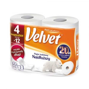 środki czystości i higiena 4 alibiuro.pl Papier toaletowy celulozowy VELVET Najdłuższy 2 warstwowy 486 listków 4szt. biały 38